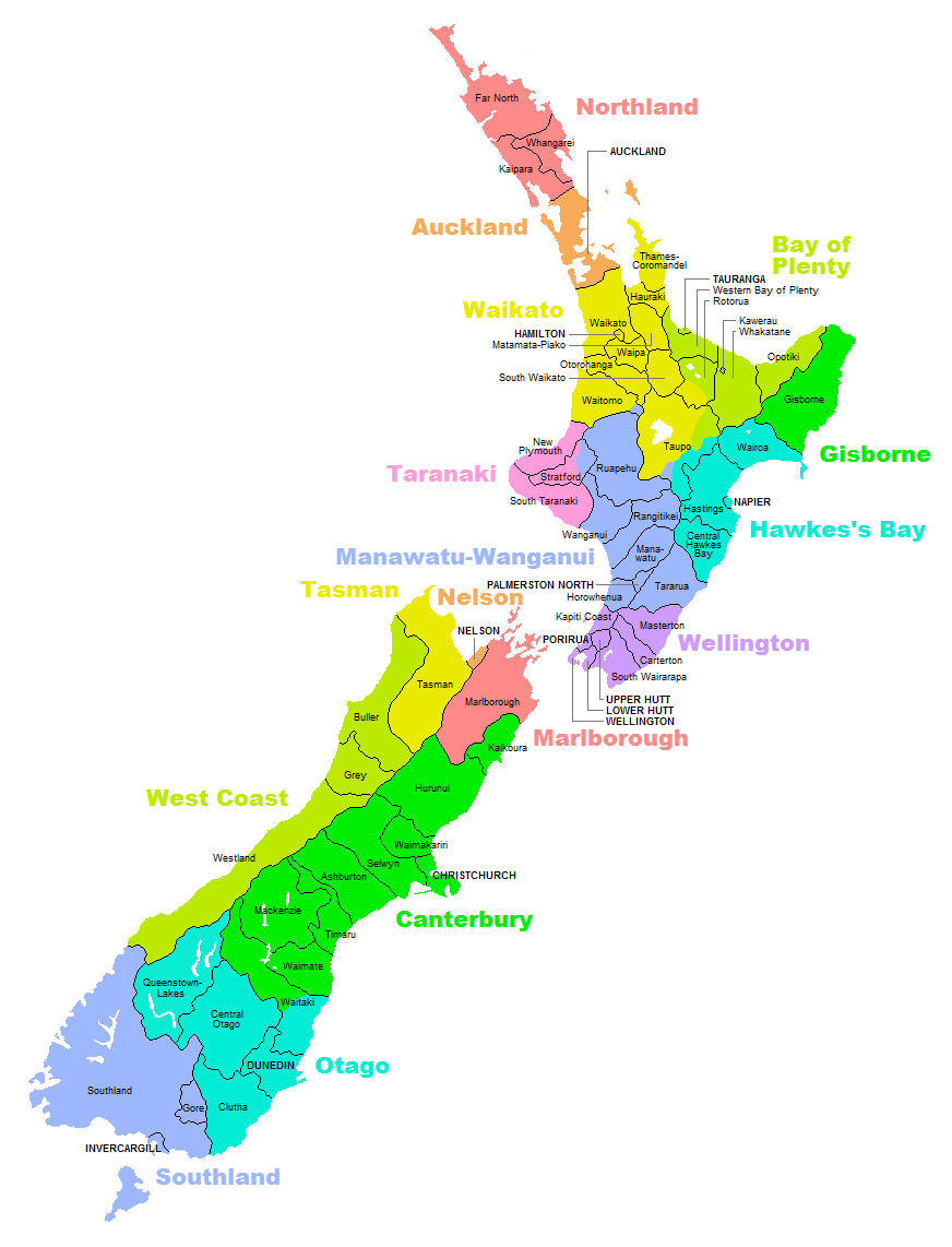 Novy Zeland kraje